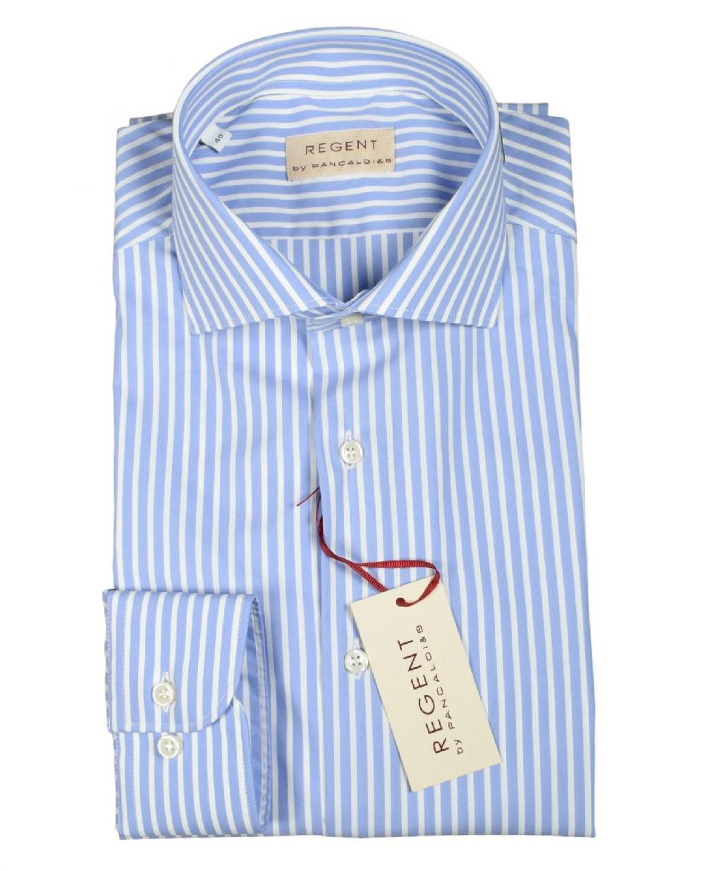Regent by Pancaldi Camicia pancaldi slim fit celeste a righe cotone stretch Presa