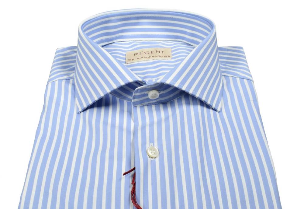 Regent by Pancaldi Camicia pancaldi slim fit celeste a righe cotone stretch Presa