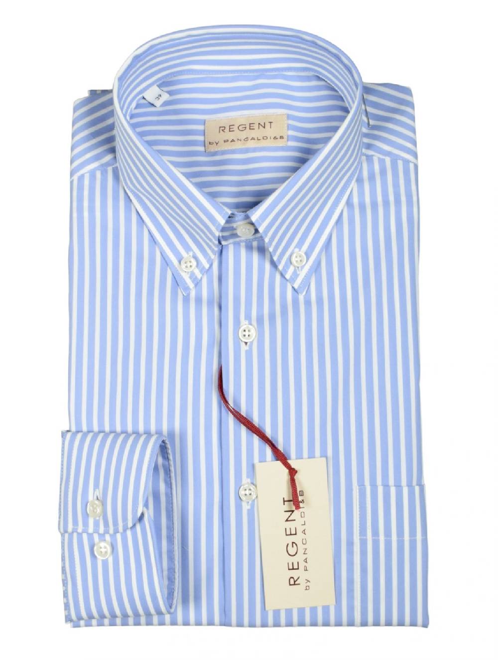 Regent by Pancaldi Camicia pancaldi celeste a righe regular fit cotone stretch Sconto