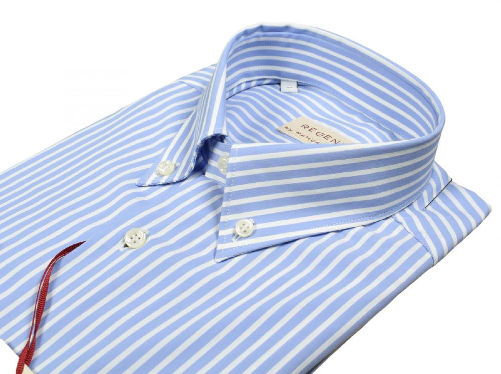 Regent by Pancaldi Camicia pancaldi celeste a righe regular fit cotone stretch Sconto