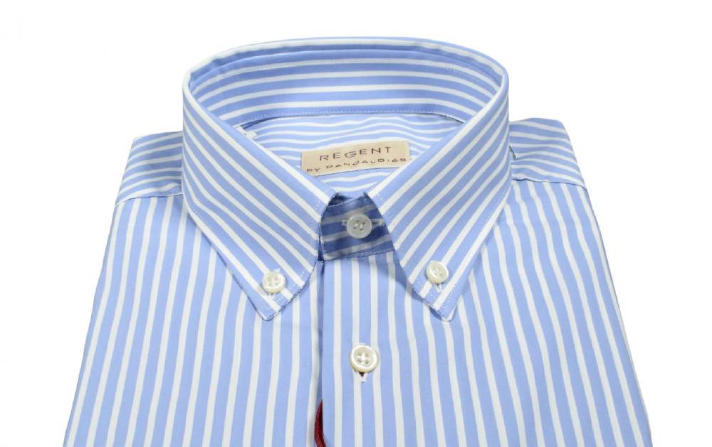 Regent by Pancaldi Camicia pancaldi celeste a righe regular fit cotone stretch Sconto