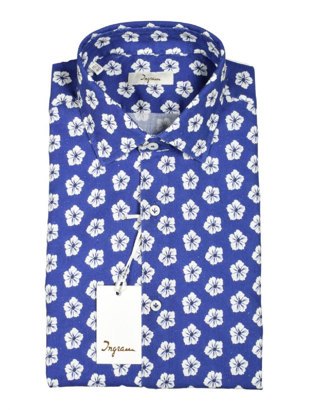 Ingram Camicia ingram azzurra fantasia floreale cotone e lino slim fit Offerta