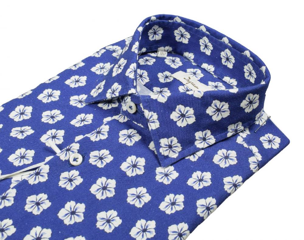 Ingram Camicia ingram azzurra fantasia floreale cotone e lino slim fit Offerta