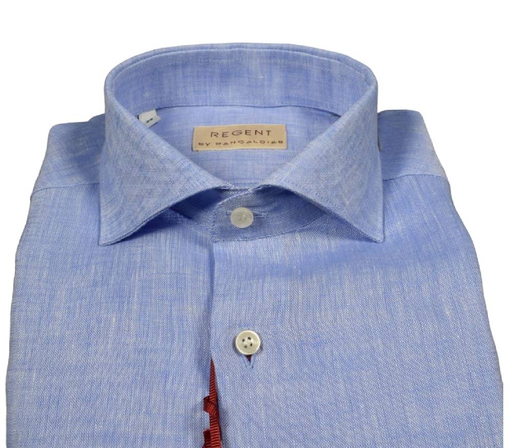 Regent by Pancaldi Camicia celeste pancaldi slim fit in puro lino collo alla francese In Vendita