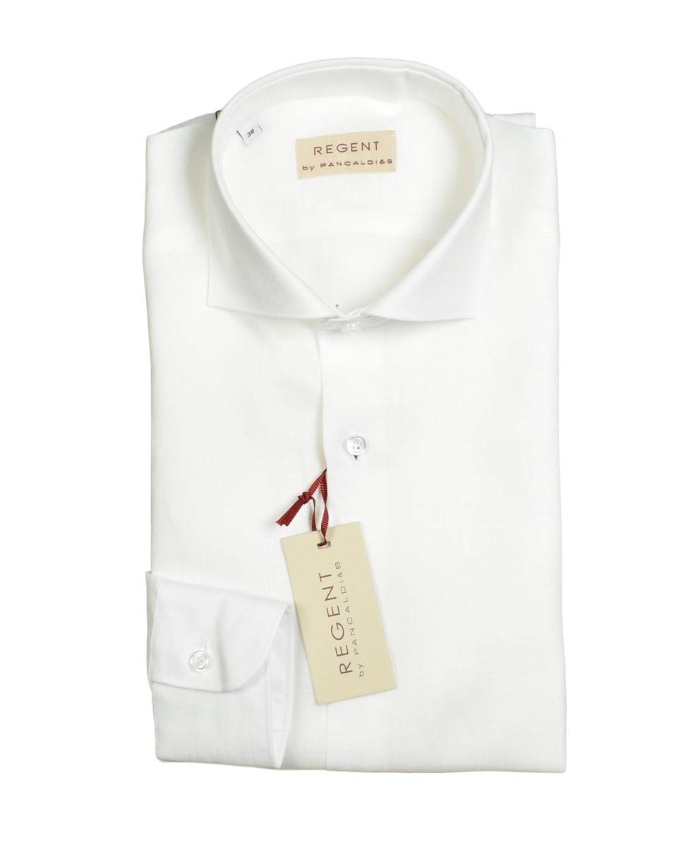 Regent by Pancaldi Camicia bianca pancaldi slim fit in puro lino collo alla francese Saldi