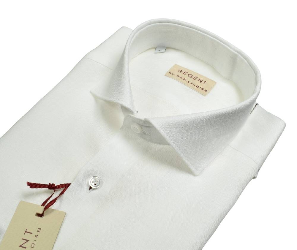 Regent by Pancaldi Camicia bianca pancaldi slim fit in puro lino collo alla francese Saldi