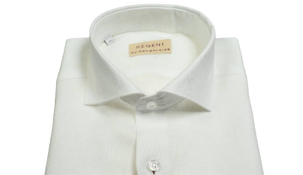 Regent by Pancaldi Camicia bianca pancaldi slim fit in puro lino collo alla francese Saldi