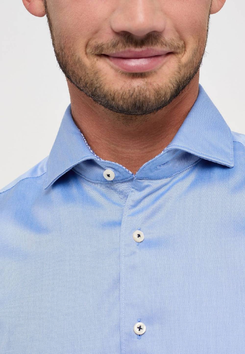 Eterna Camicia celeste eterna slim fit cotone twill interno in contrasto Negozio