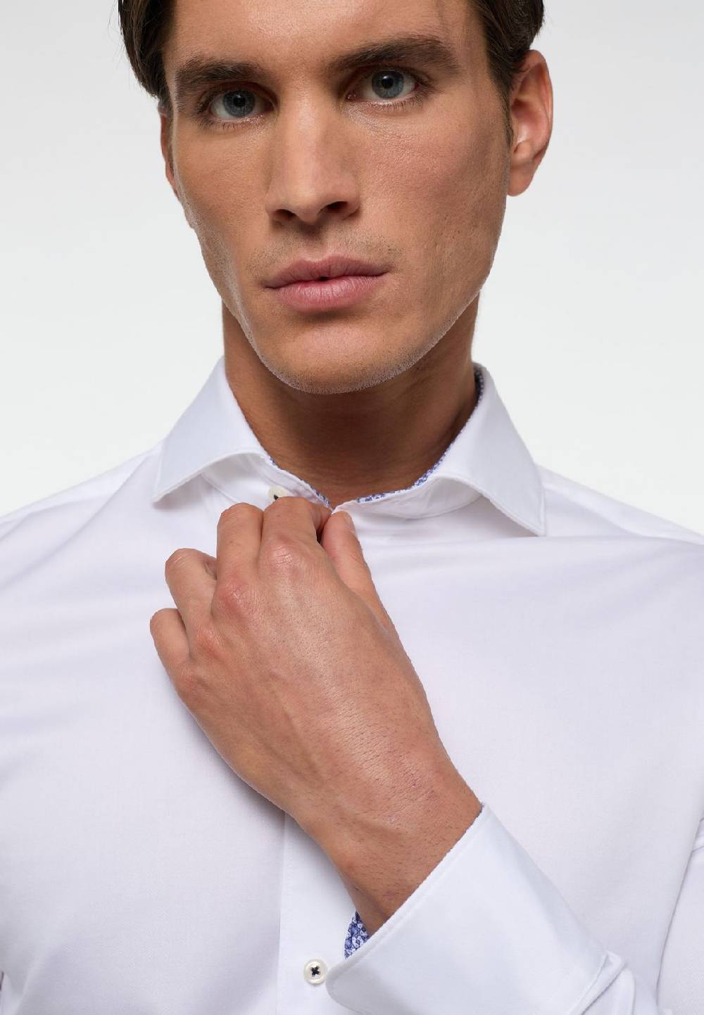 Eterna Camicia bianca eterna slim fit cotone twill interno in contrasto In Saldo