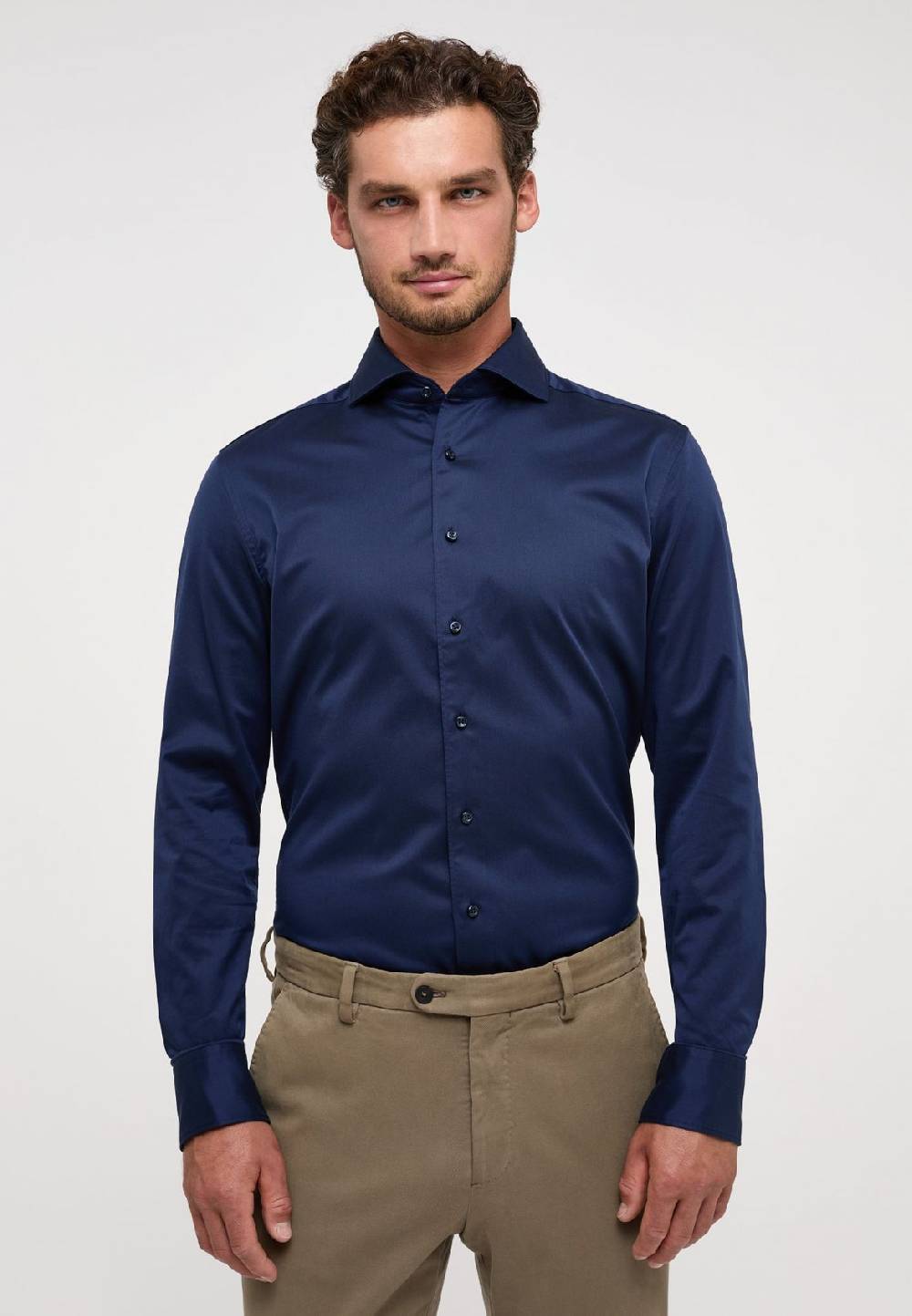 Eterna Camicia eterna slim fit blu scuro in cotone twill ritorto Moda