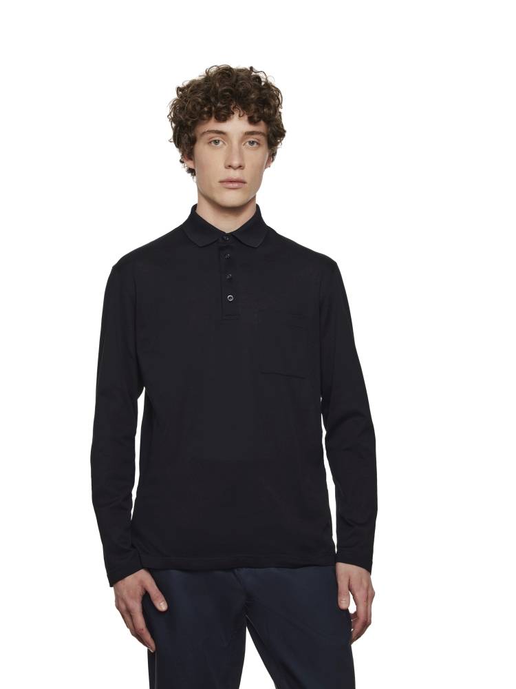 Montechiaro Polo manica lunga montechiaro in filo di scozia con taschino Flash Sale