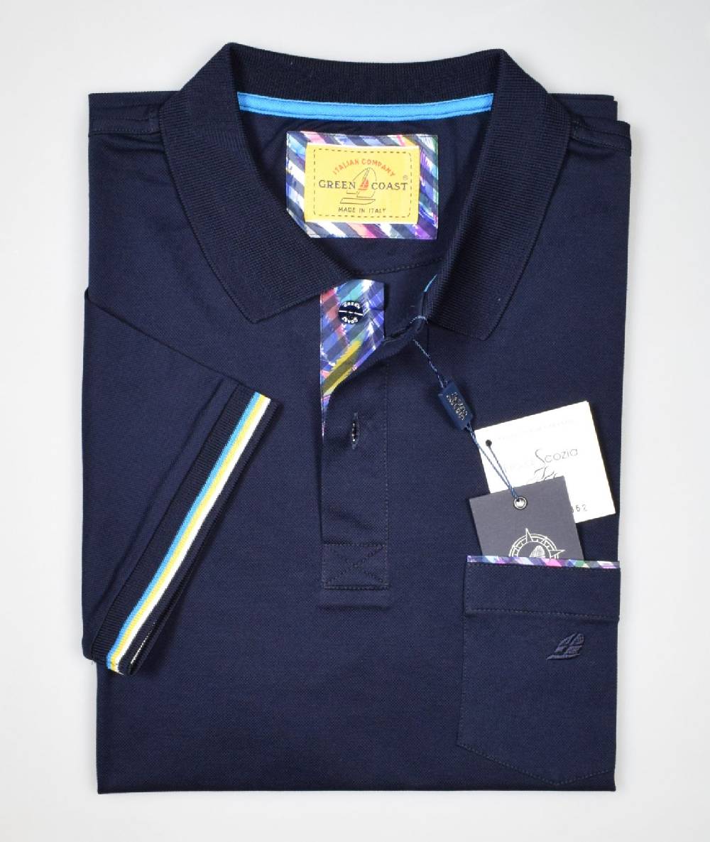 Green Coast Polo green coast blu scuro con taschino in filo di scozia Offerta natalizia