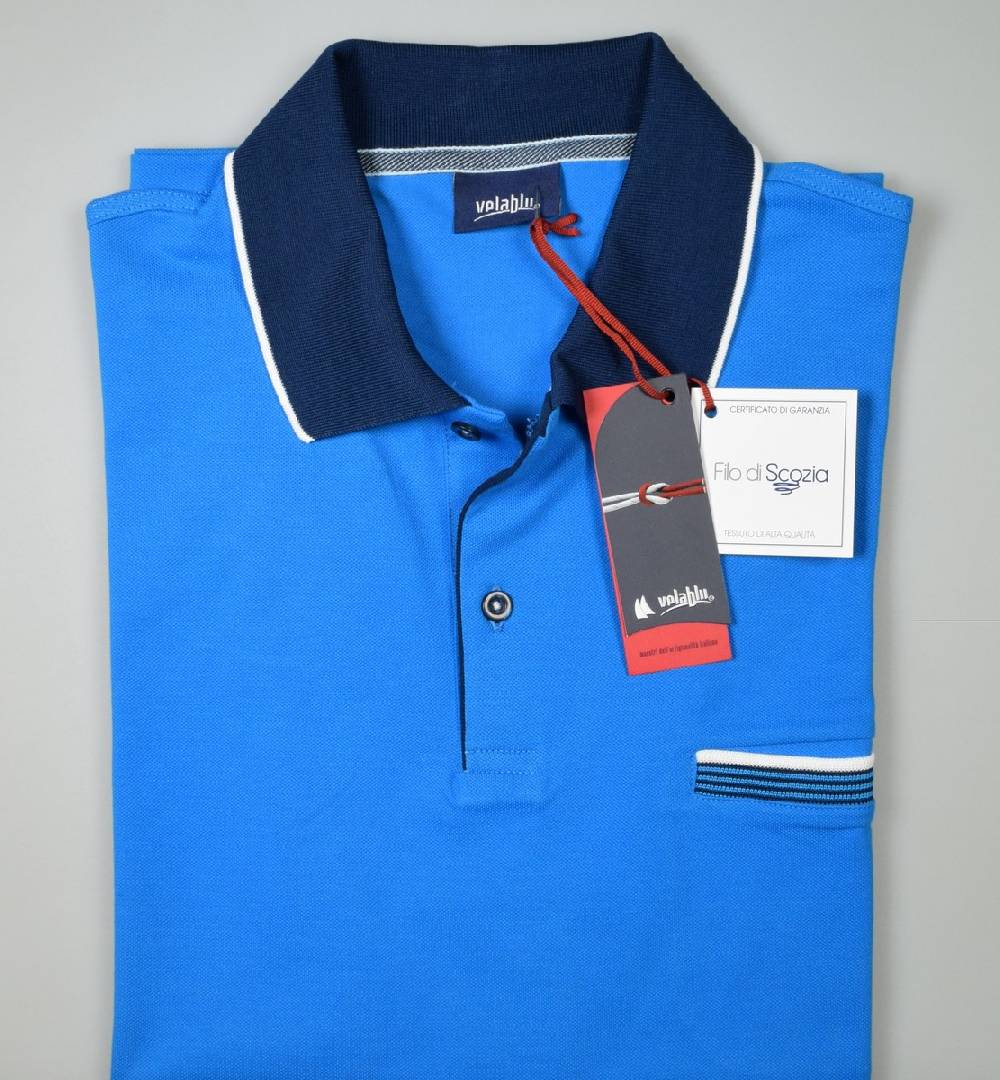 Vela Blu Polo vela blu in filo di scozia turchese modern fit Vendita calda