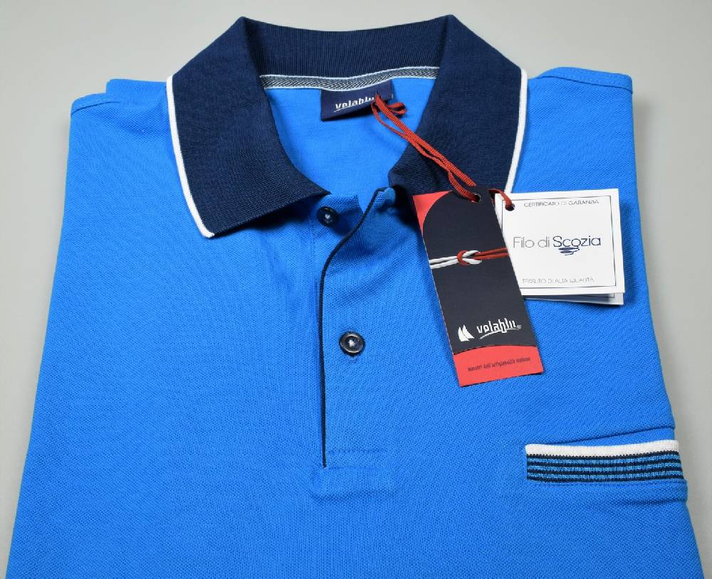 Vela Blu Polo vela blu in filo di scozia turchese modern fit Vendita calda