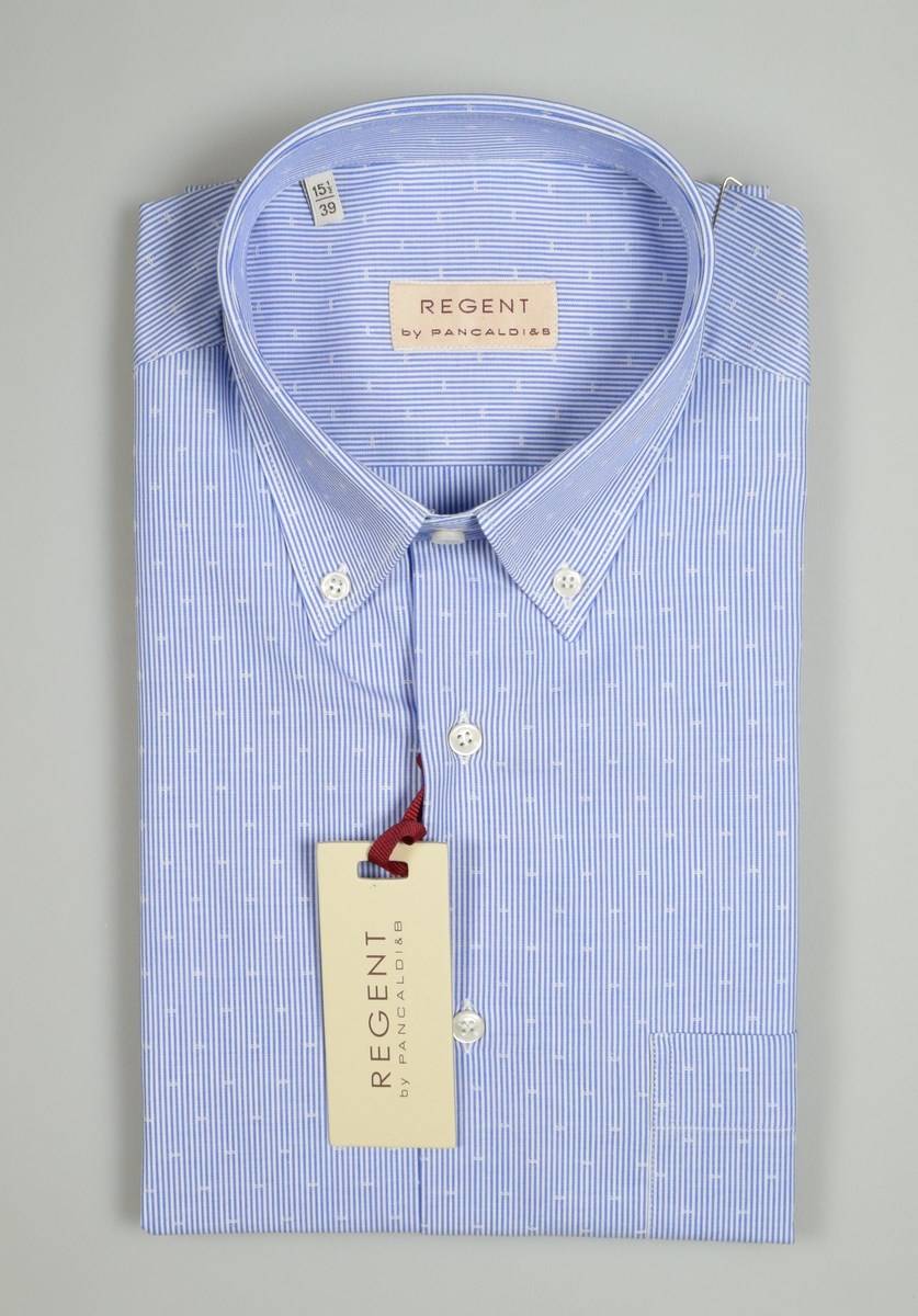 Regent by Pancaldi Camicia mezza manica pancaldi regular fit a righe azzurro Grandi sconti
