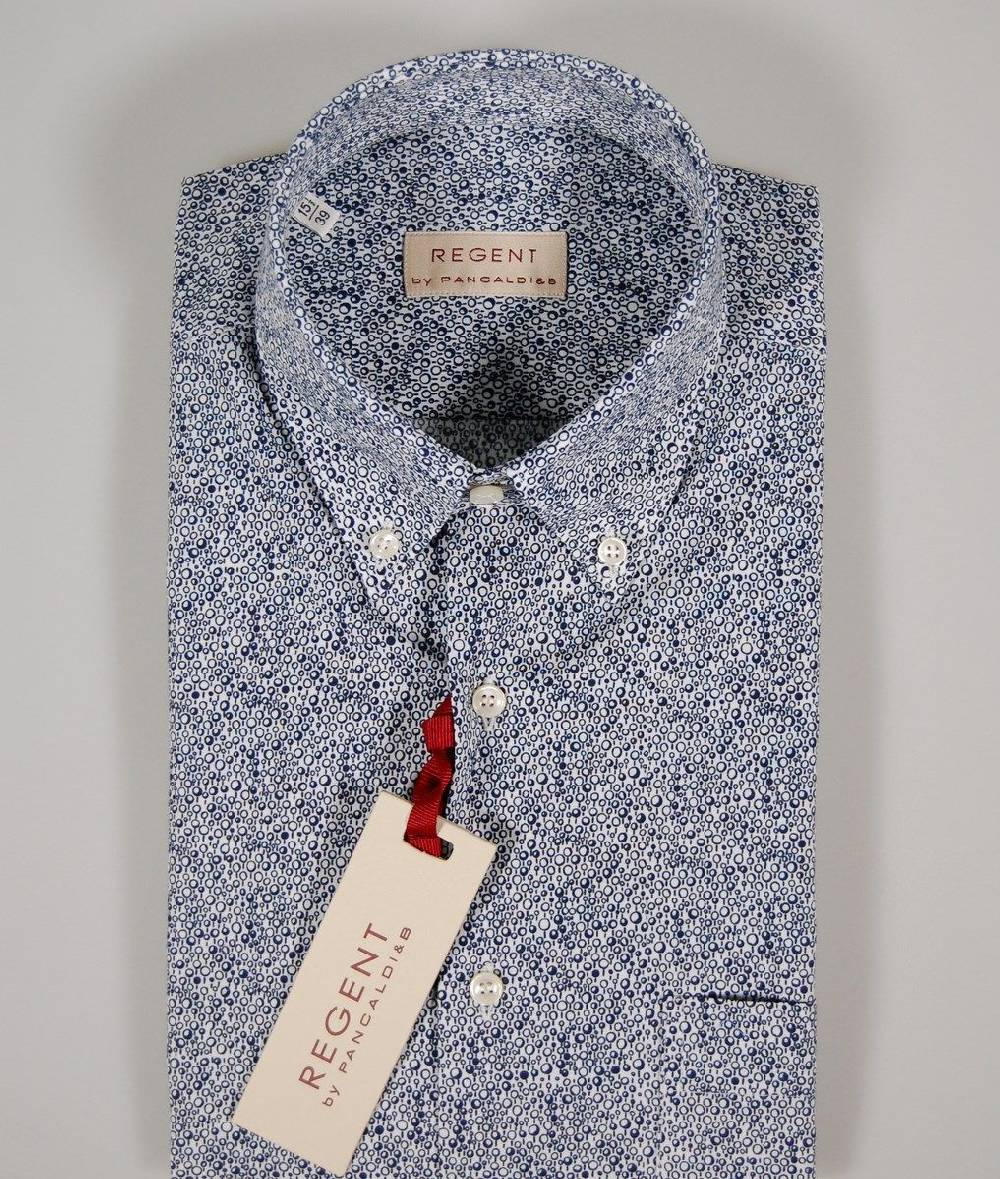 Regent by Pancaldi Camicia maniche corte pancaldi a fantasia bianco e blu Comprane uno, ottenene uno gratis