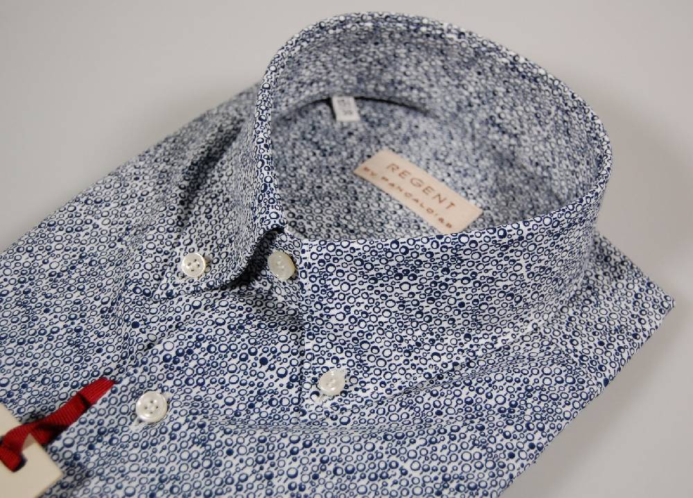 Regent by Pancaldi Camicia maniche corte pancaldi a fantasia bianco e blu Comprane uno, ottenene uno gratis