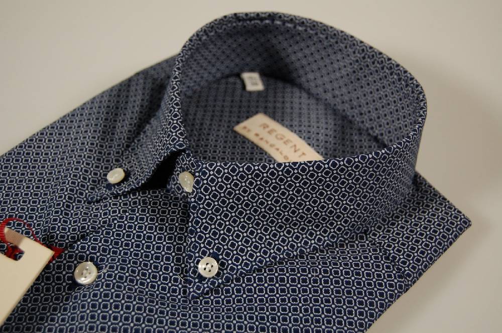 Regent by Pancaldi Camicia pancaldi maniche corte button down con taschino blu micro disegno Sconti VIP