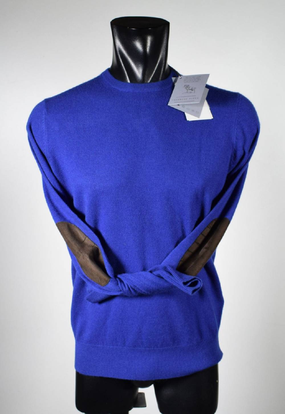 Cavalieri Milano Girocollo azzurro con toppe in ecopelle Italy