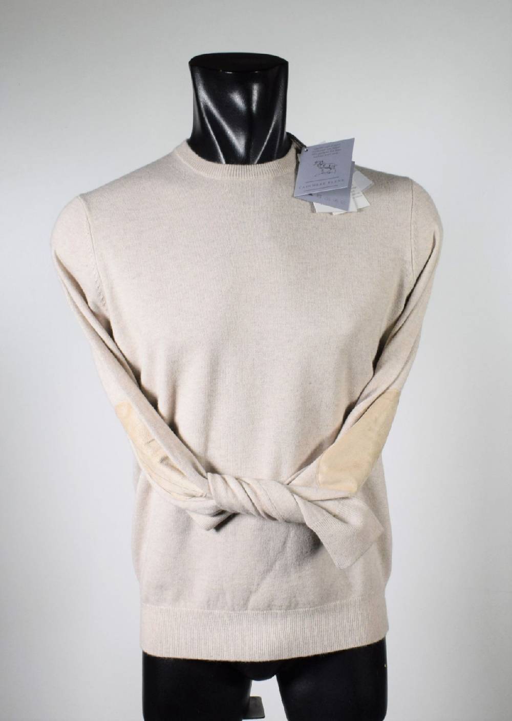 Cavalieri Milano Girocollo beige con toppe in ecopelle Italia