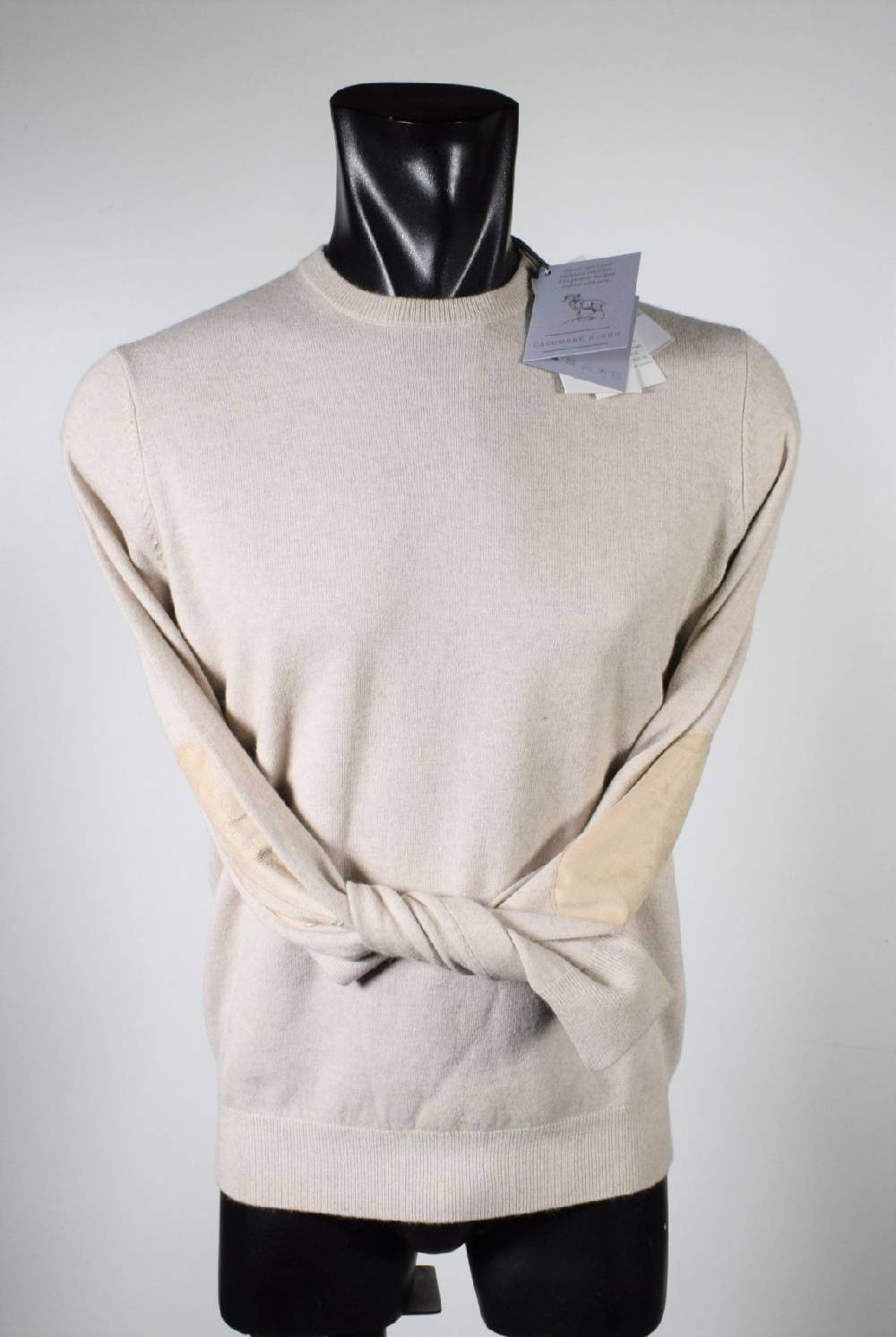 Cavalieri Milano Girocollo beige con toppe in ecopelle Italia