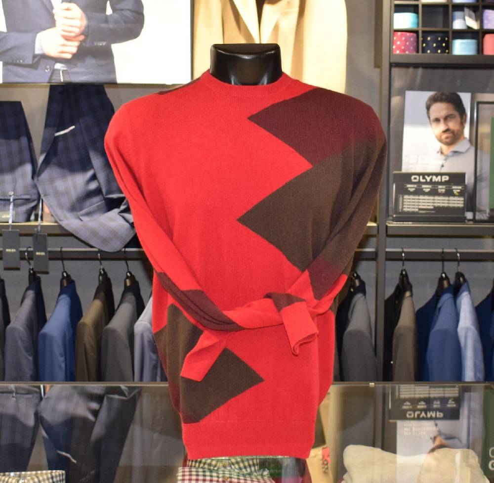 Cavalieri Milano Maglione cavalieri misto cashmere girocollo modern fit intarsio bordeaux In Linea