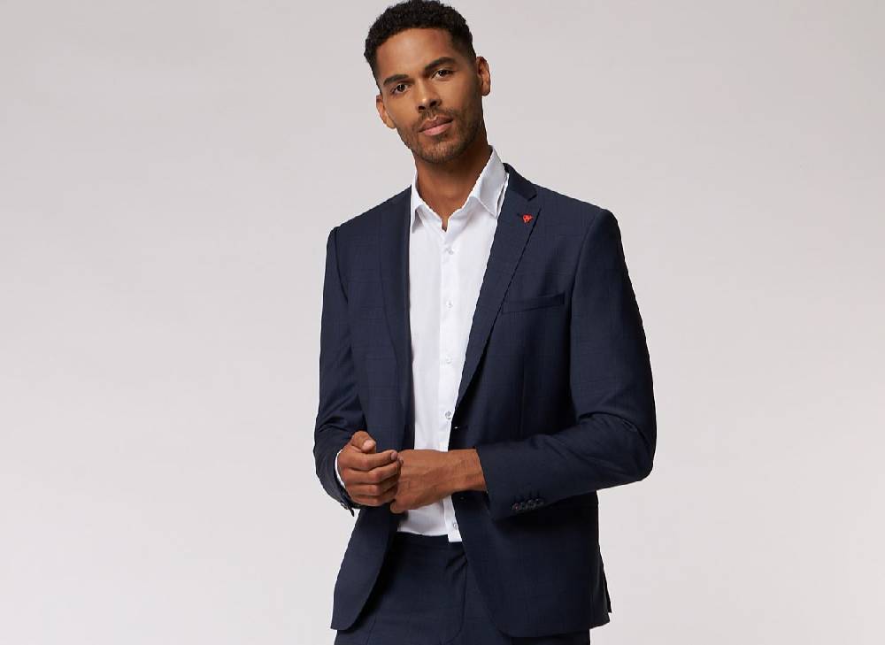 Roy Robson Abito blu a quadri roy robson extra slim fit in lana bi-stretch Offerte