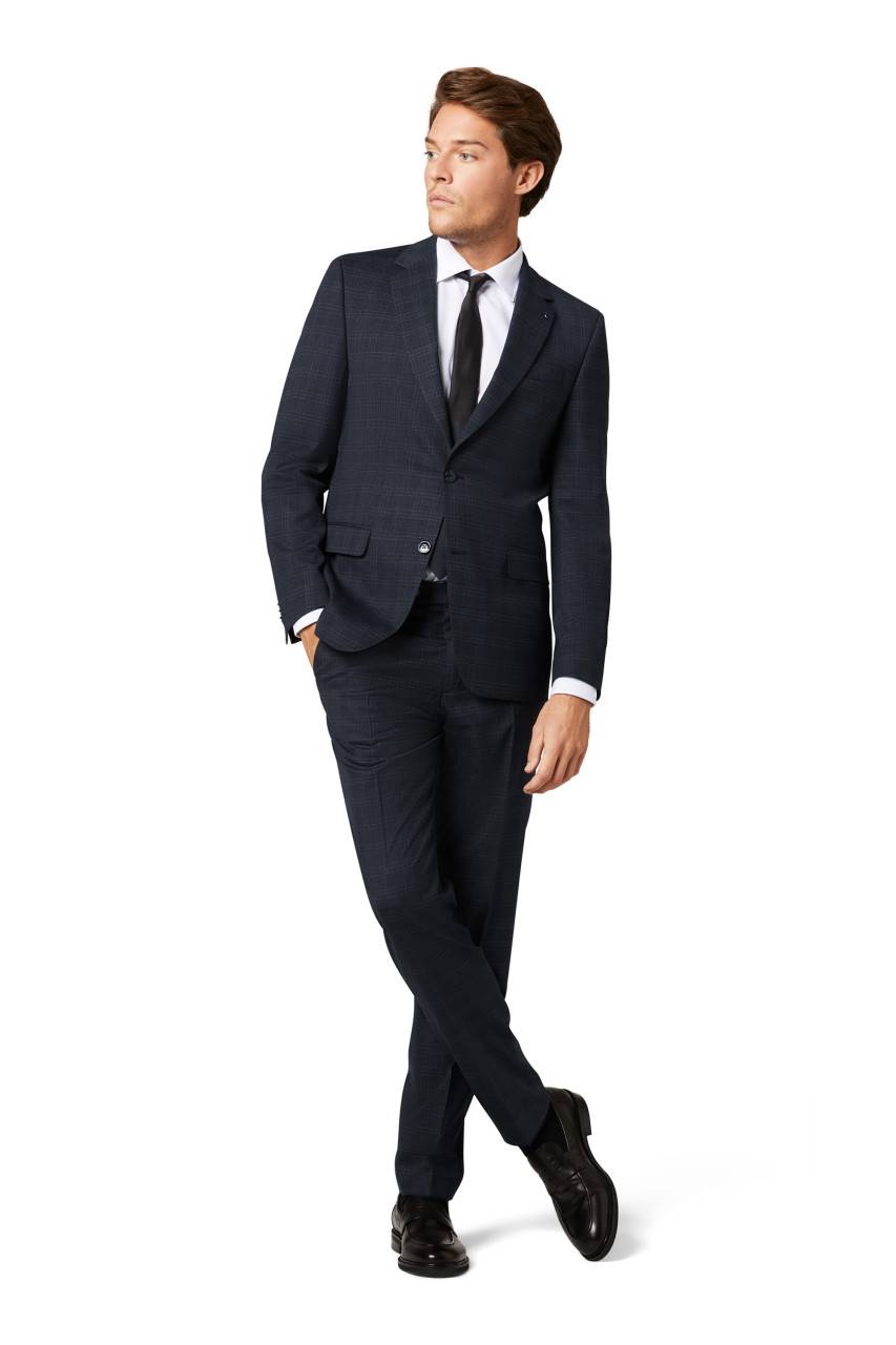 Digel Abito blu a quadri digel drop quattro corto lana stretch comfort Nuova