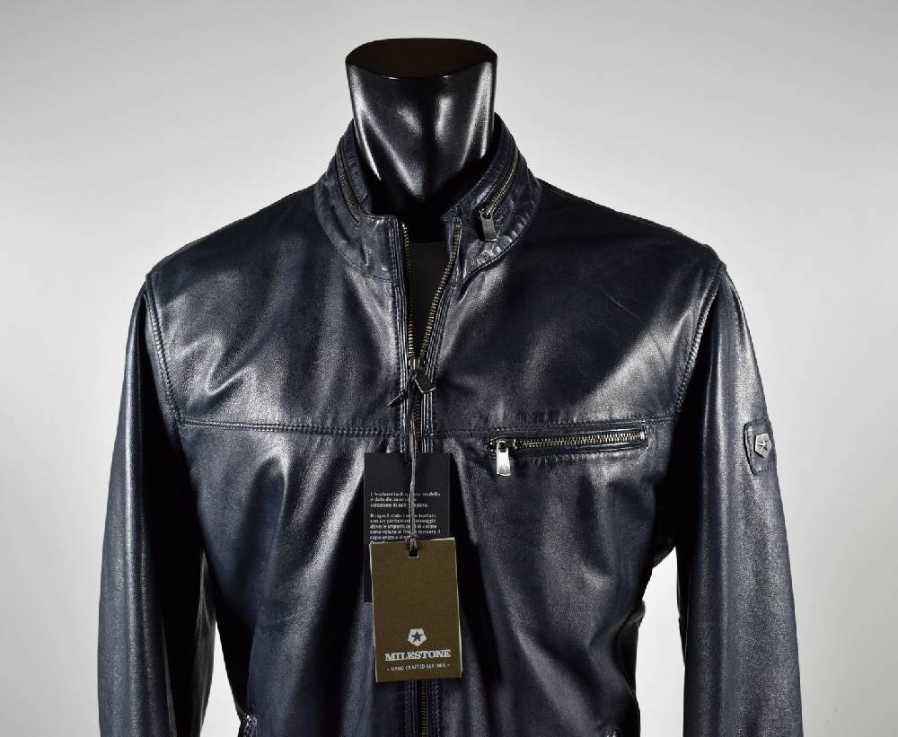 Milestone Giubbino in pelle blu a fondo dritto milestone Flash Sale