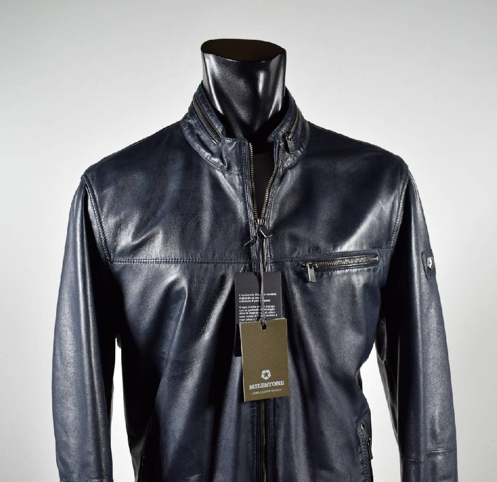Milestone Giubbino in pelle blu a fondo dritto milestone Flash Sale