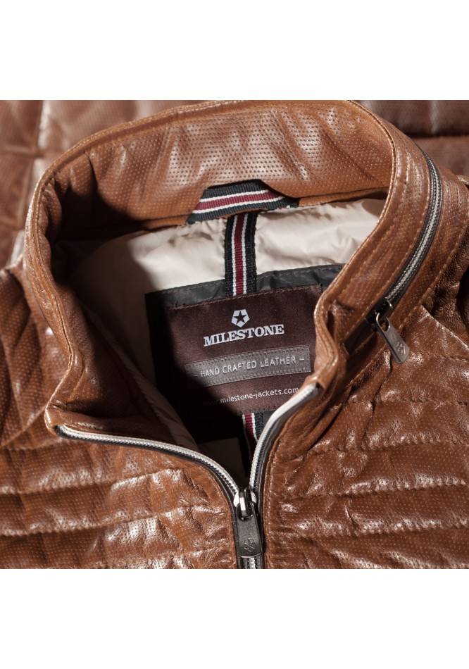 Milestone Giacca milestone cognac in pelle traforata con imbottitura settantacinque grammi Fornitura limitata
