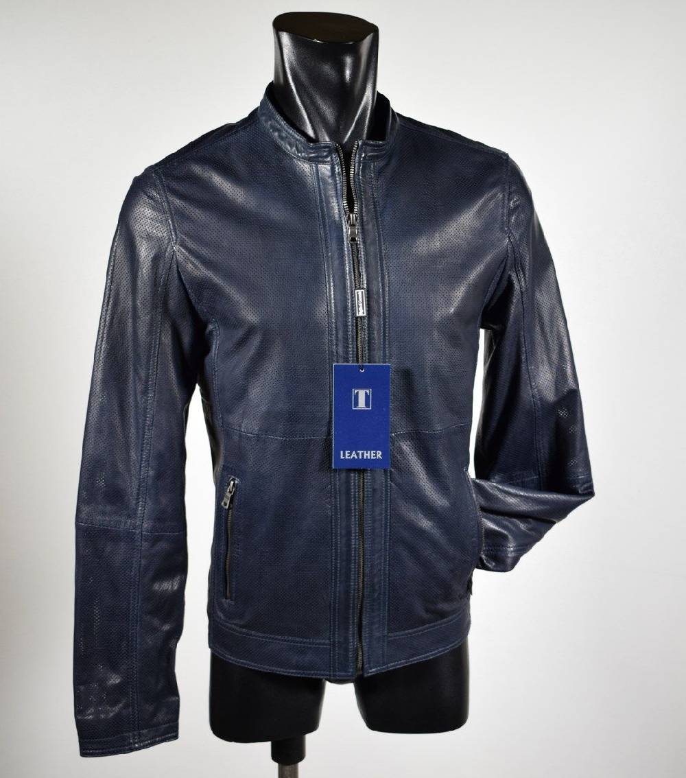 Talenti Giubbino corto talenti in pelle traforata blu slim fit Offerta Pasqua