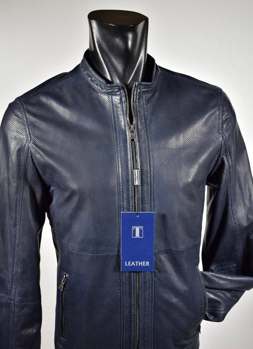 Talenti Giubbino corto talenti in pelle traforata blu slim fit Offerta Pasqua