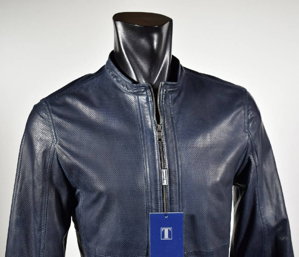 Talenti Giubbino corto talenti in pelle traforata blu slim fit Offerta Pasqua