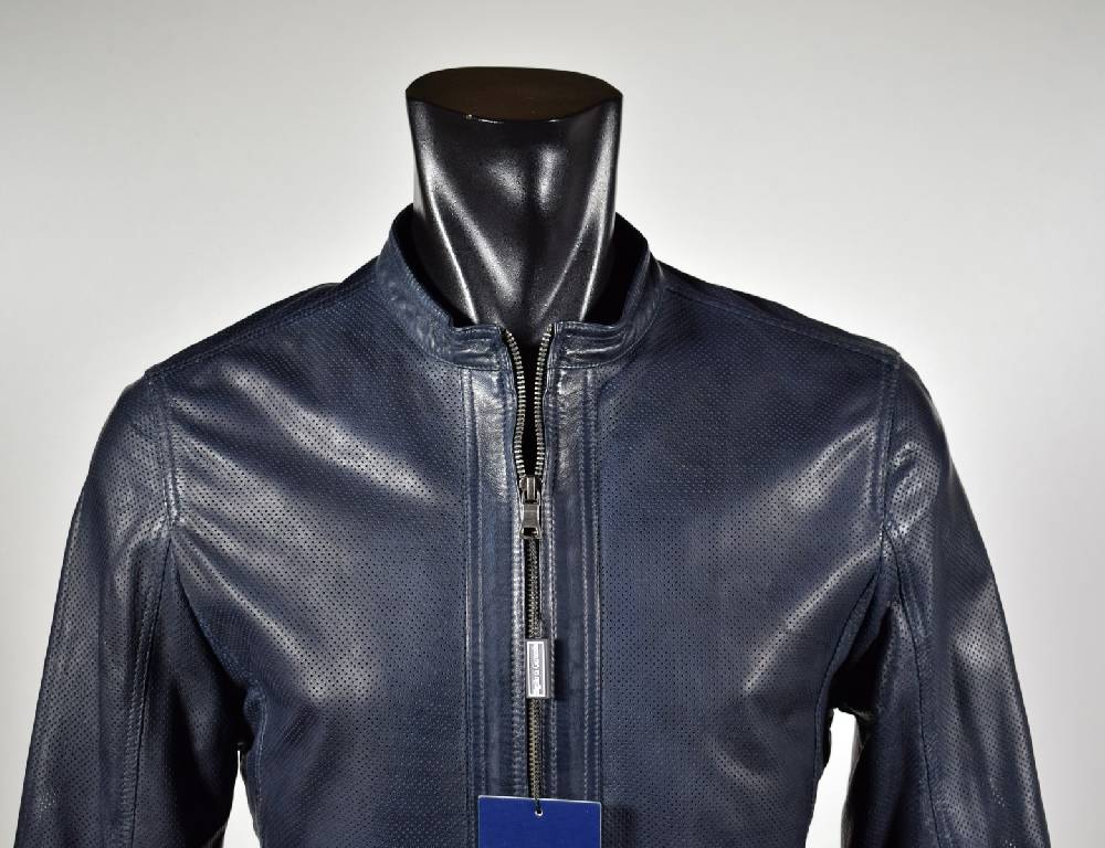 Talenti Giubbino corto talenti in pelle traforata blu slim fit Offerta Pasqua