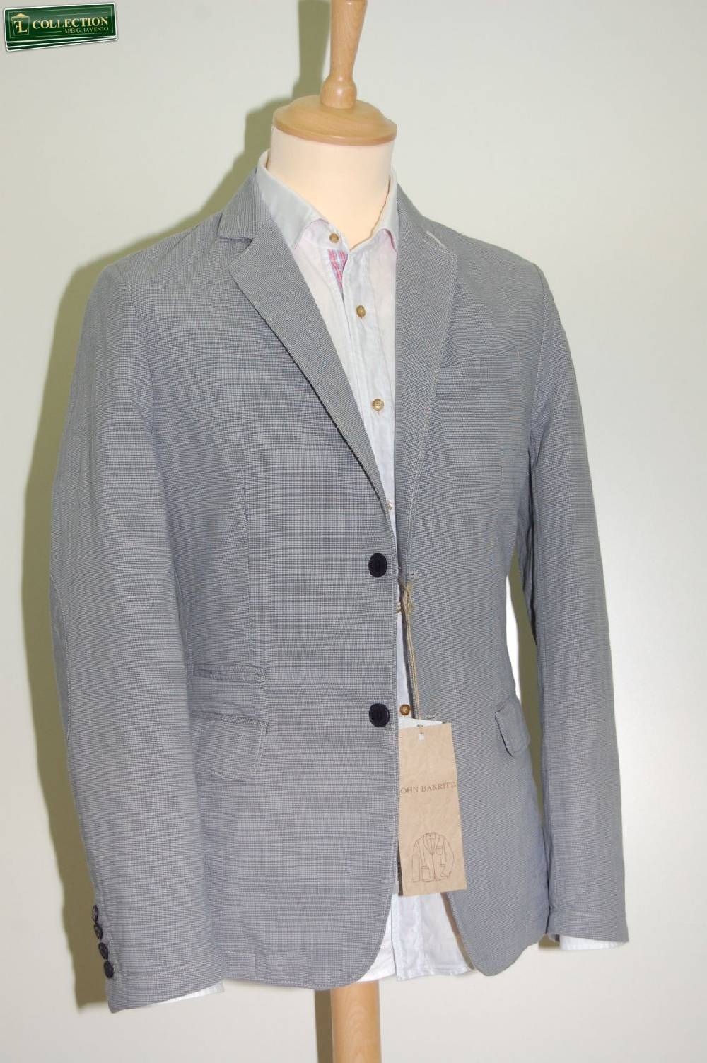John Barritt Giacca moda cotone lavato micro quadro azzurro Enormi risparmi