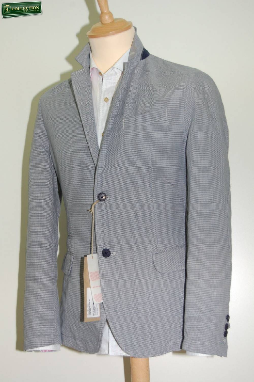 John Barritt Giacca moda cotone lavato micro quadro azzurro Enormi risparmi