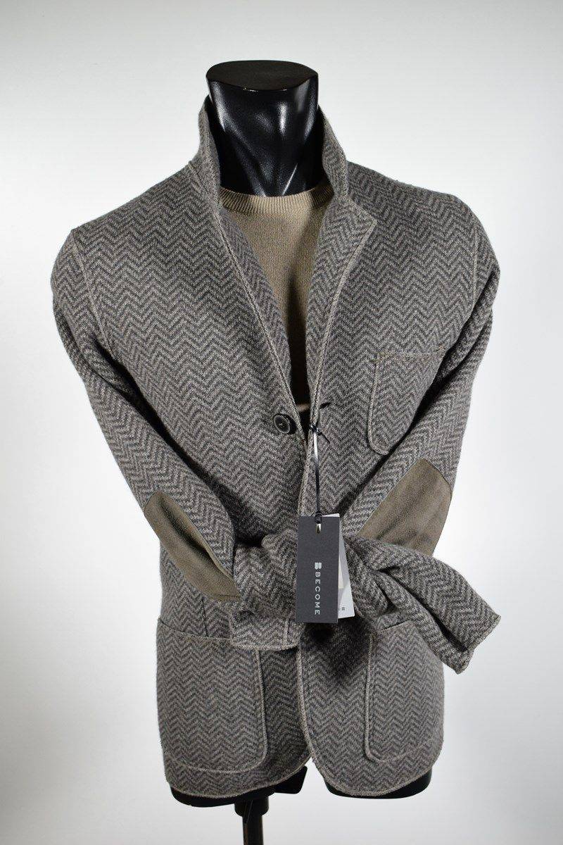 Become Giacca in maglia con toppe Become slim fit sfoderata tortora a spiga Super Saving Price