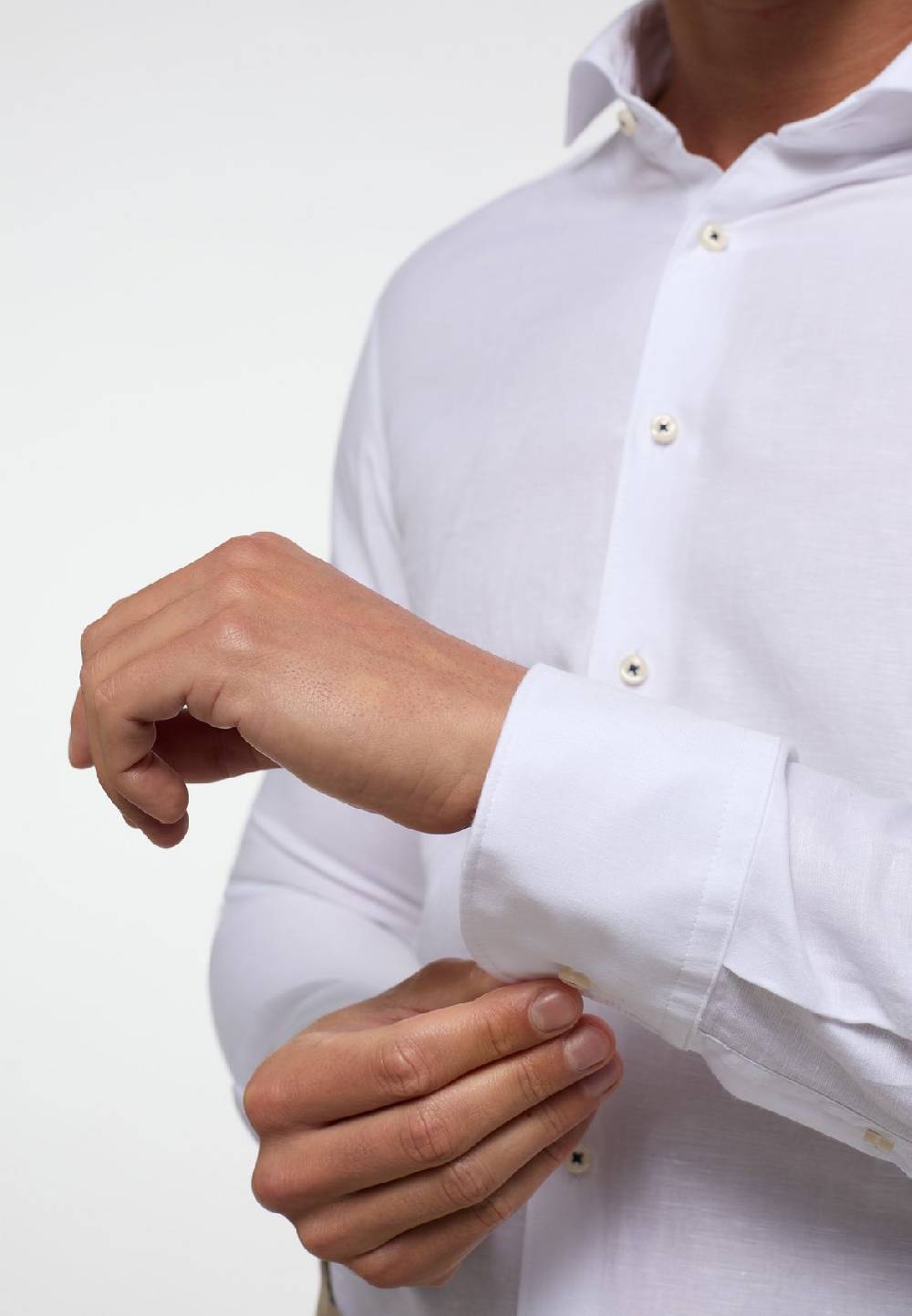 Eterna Camicia eterna slim fit bianca lino e cotone collo alla francese Black Friday Prezzi