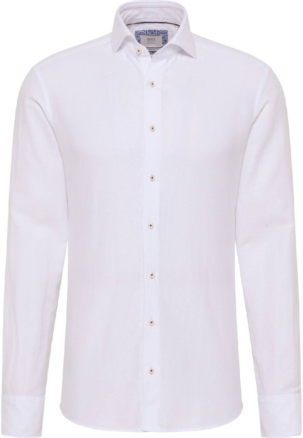 Eterna Camicia eterna slim fit bianca lino e cotone collo alla francese Black Friday Prezzi