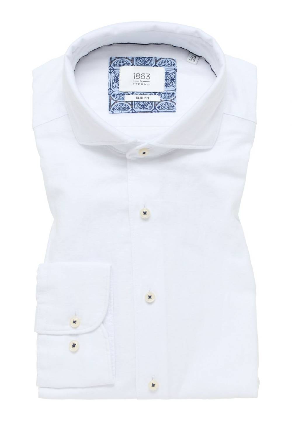 Eterna Camicia eterna slim fit bianca lino e cotone collo alla francese Black Friday Prezzi