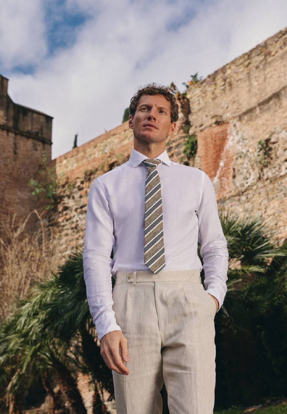 Eterna Camicia eterna slim fit bianca lino e cotone collo alla francese Black Friday Prezzi