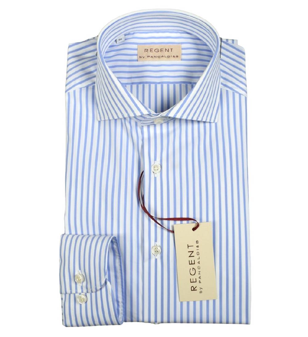 Regent by Pancaldi Camicia pancaldi slim fit a righe azzurro cotone stretch Duty-free