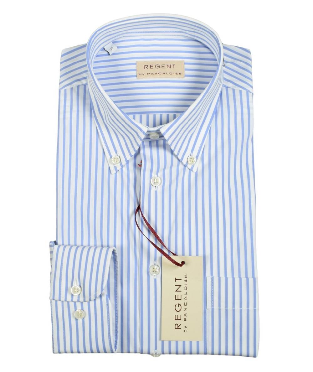 Regent by Pancaldi Camicia pancaldi a righe azzurro regular fit cotone stretch Sconti questo mese