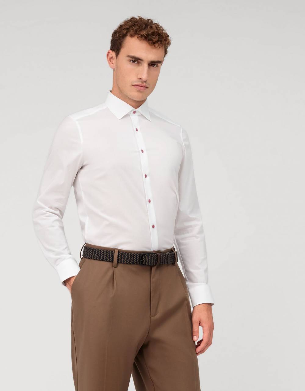 Olymp Camicia olymp bianca slim fit con bottoni malva Vendita
