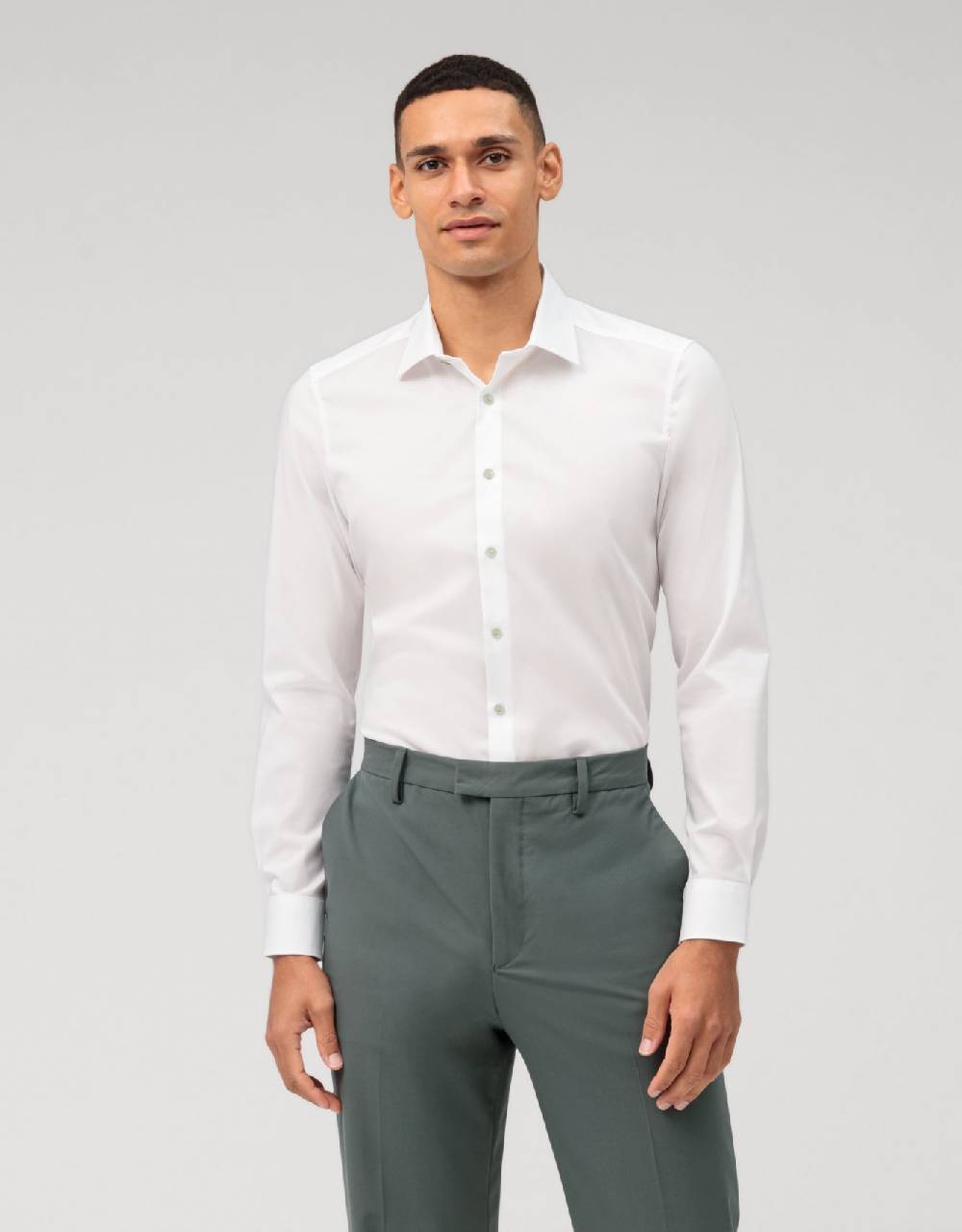 Olymp Camicia olymp bianca slim fit con bottoni verde Promozione