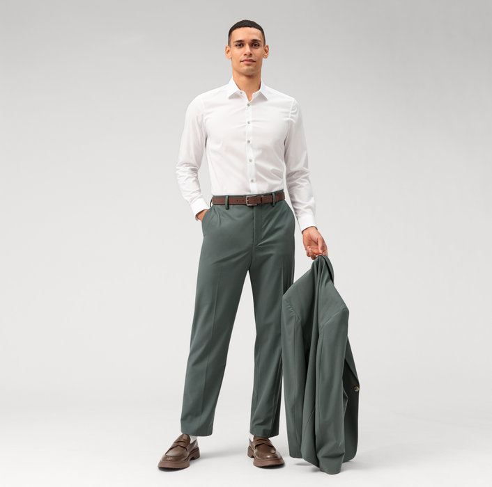 Olymp Camicia olymp bianca slim fit con bottoni verde Promozione