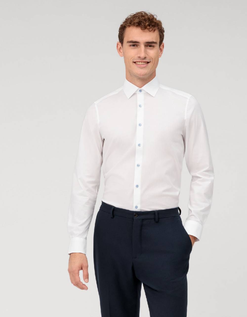Olymp Camicia elegante bianca olymp slim fit con bottoni azzurro Spedizione Gratuita
