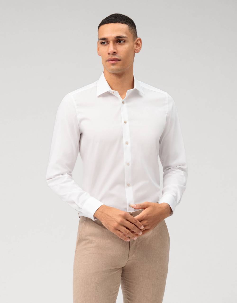 Olymp Camicia olymp bianca slim fit con bottoni beige Pezzi Unici