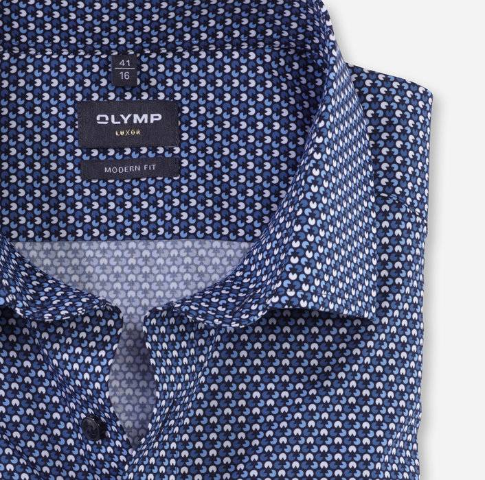Olymp Camicia olymp blu in cotone popeline stampato modern fit Soddisfazione Garantita